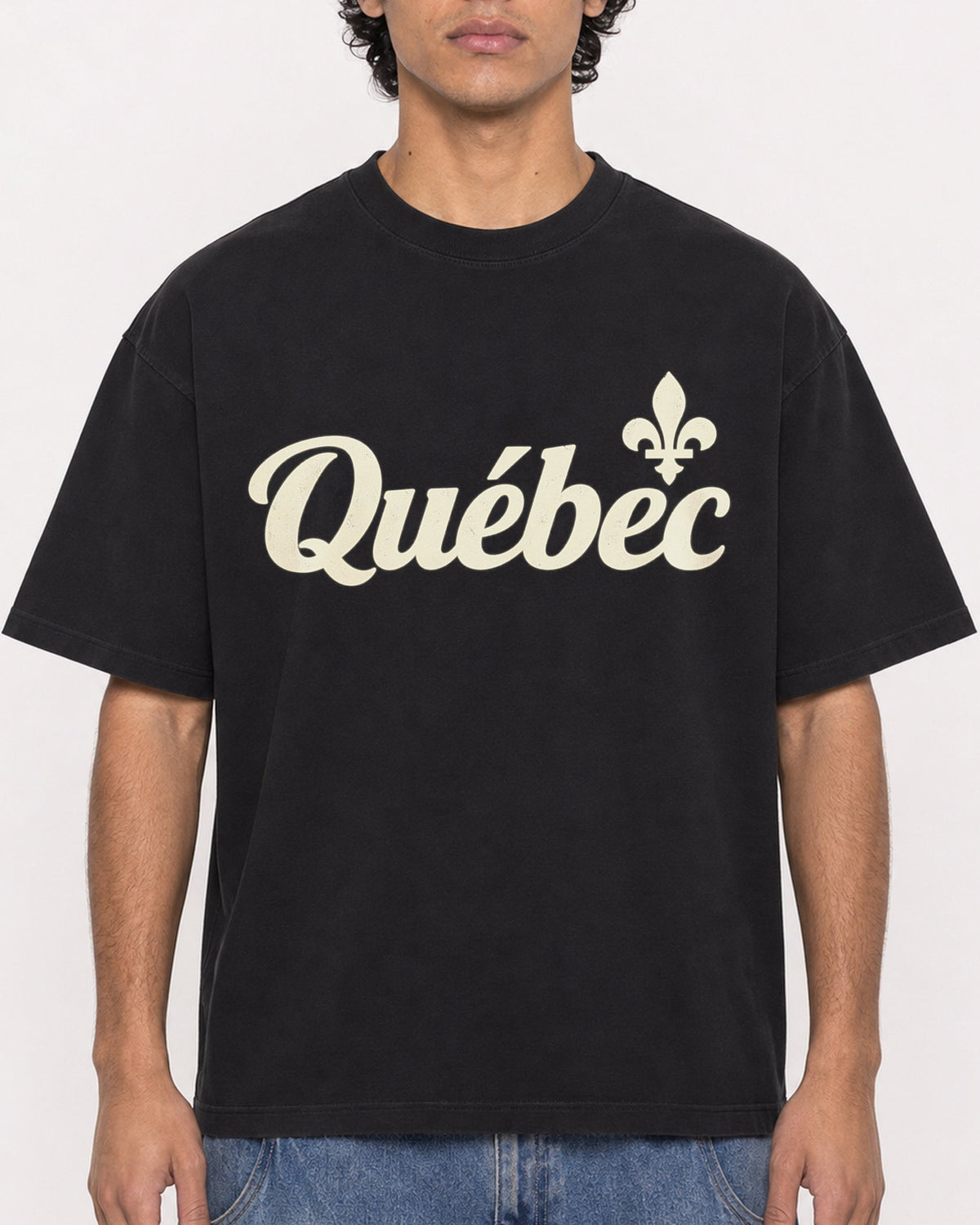 Mockup Boxy Heavyweight Tee Black male close-up 26