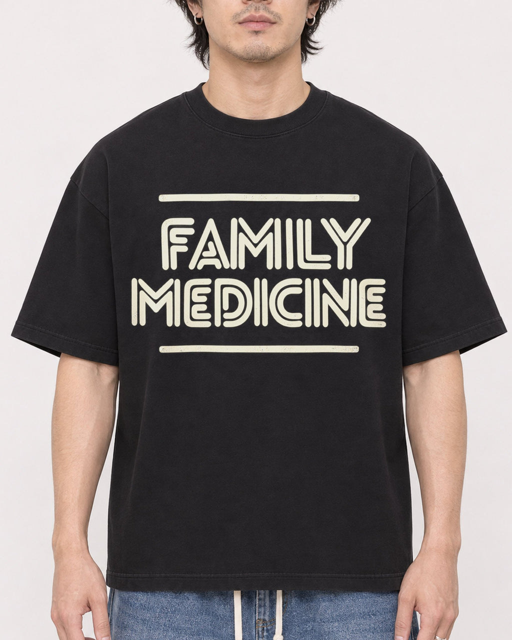 Mockup Boxy Heavyweight Tee Black male close-up 03