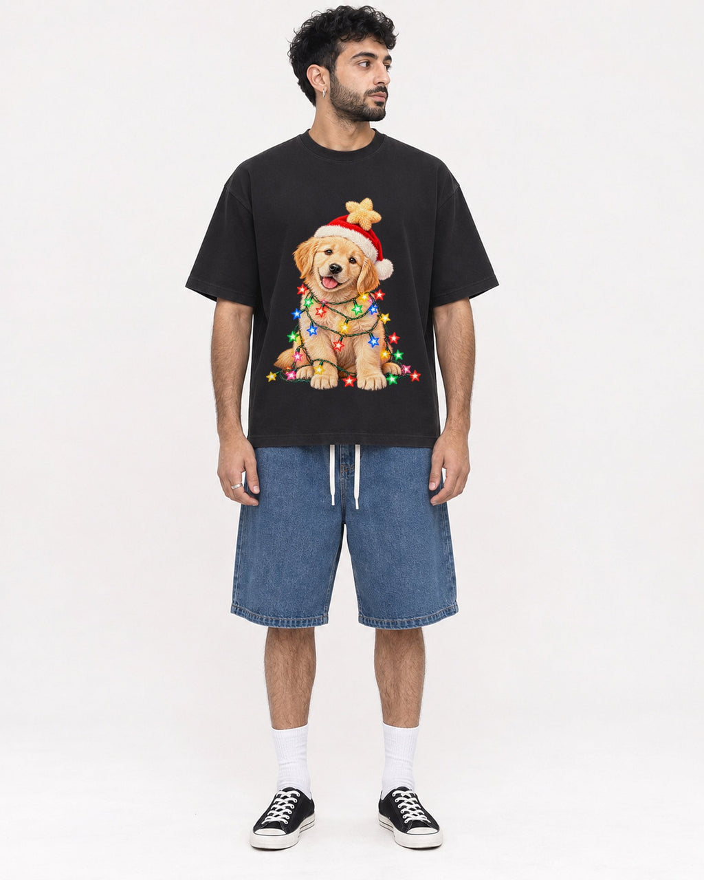 Mockup Boxy Heavyweight Tee Black male full-body 07