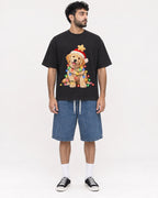 Mockup Boxy Heavyweight Tee Black male full-body 07