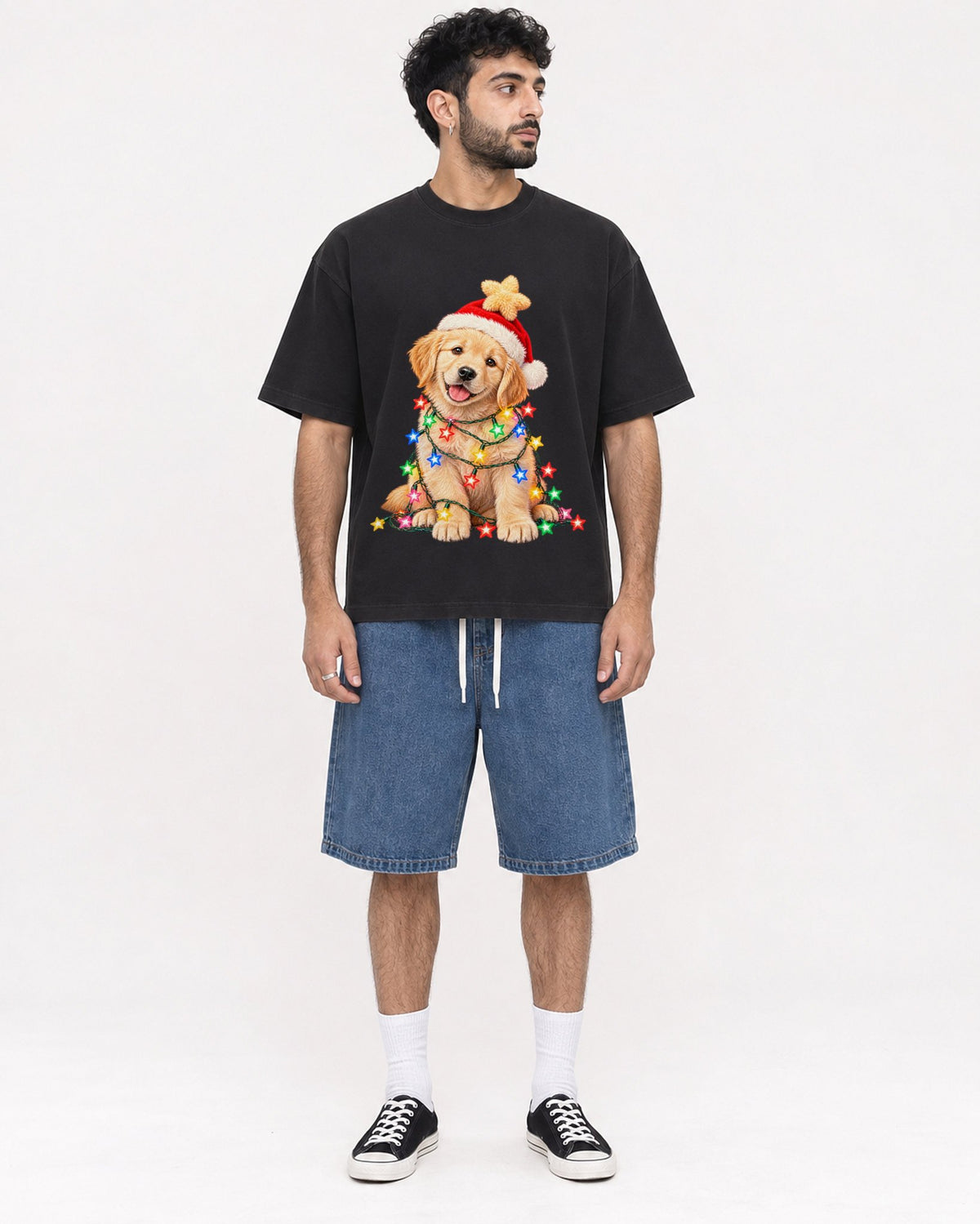 Mockup Boxy Heavyweight Tee Black male full-body 07