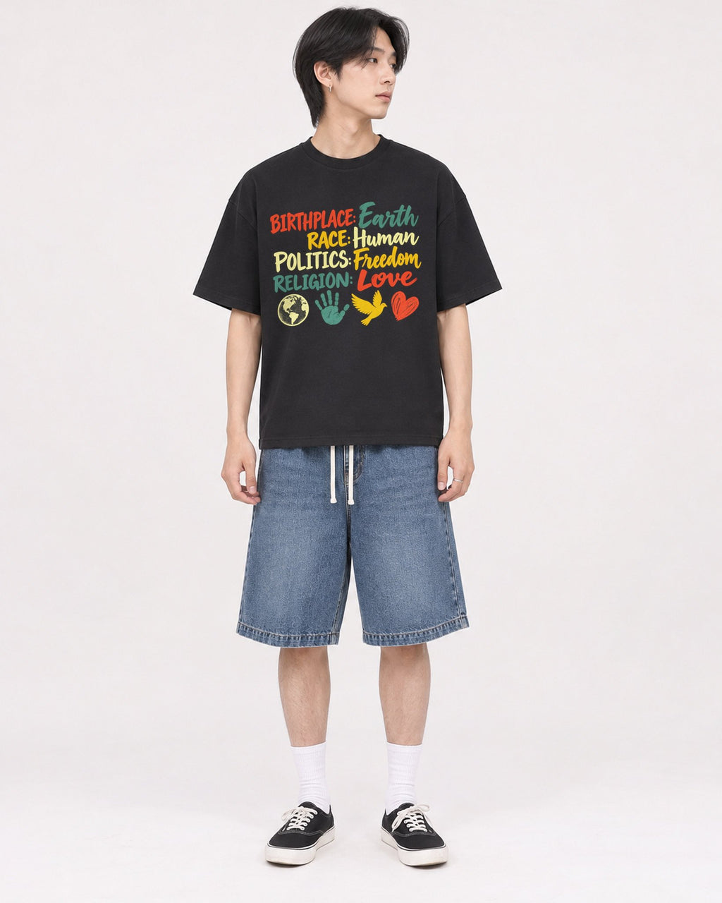 Mockup Boxy Heavyweight Tee Black male full-body 11