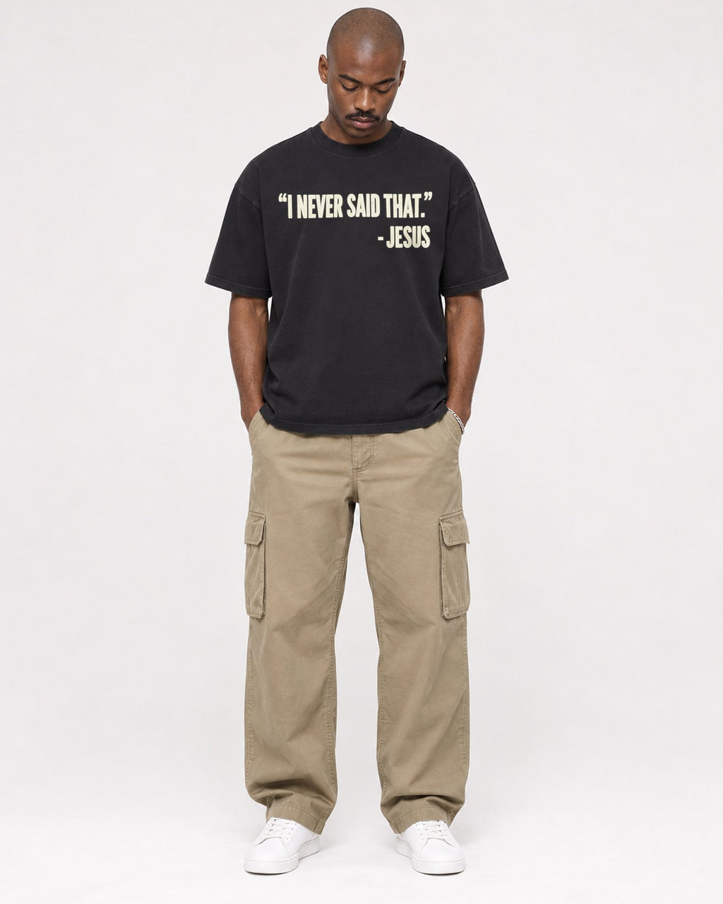 Mockup Boxy Heavyweight Tee Black male full-body 44