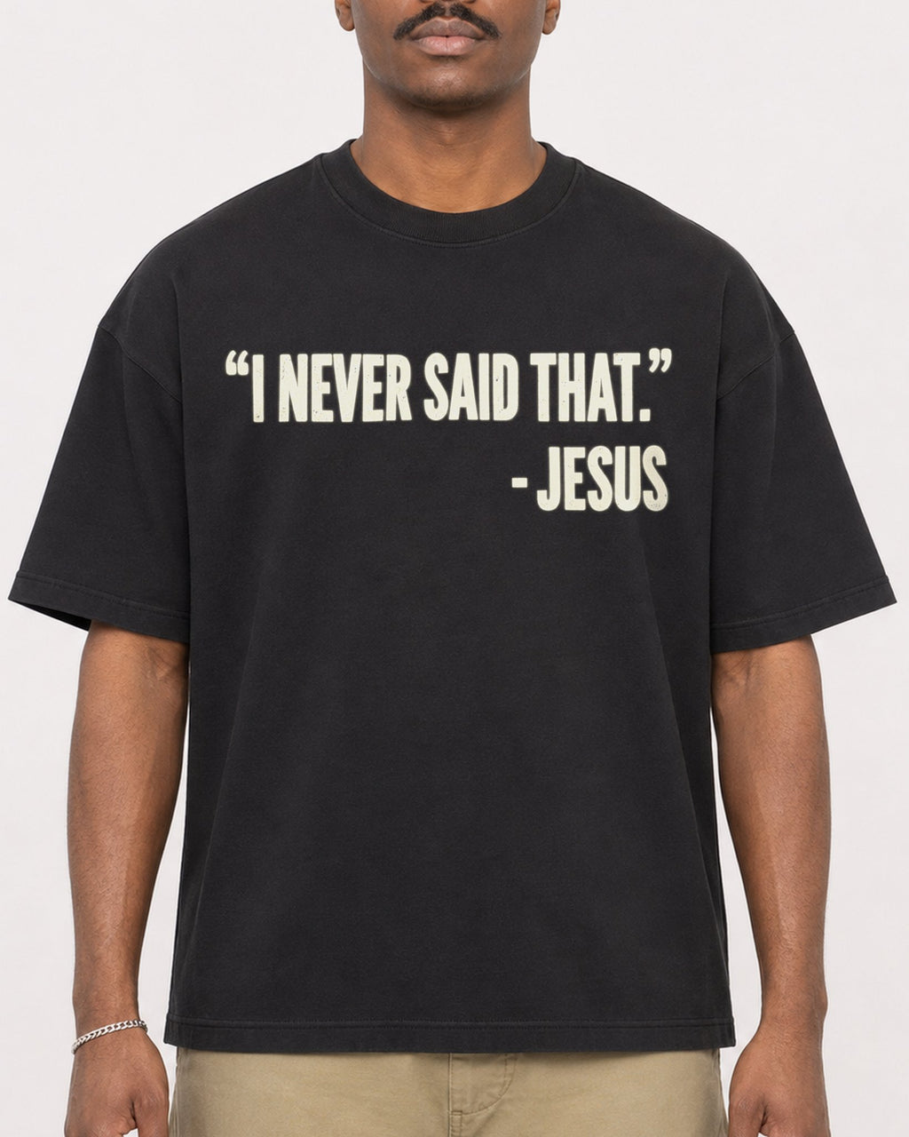 Mockup Boxy Heavyweight Tee Black male close-up 44