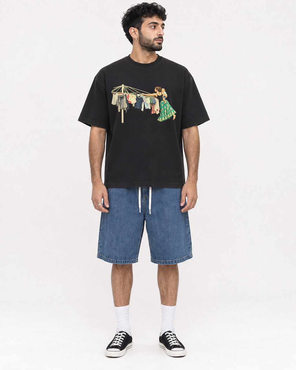 Mockup Boxy Heavyweight Tee Black male full-body 07