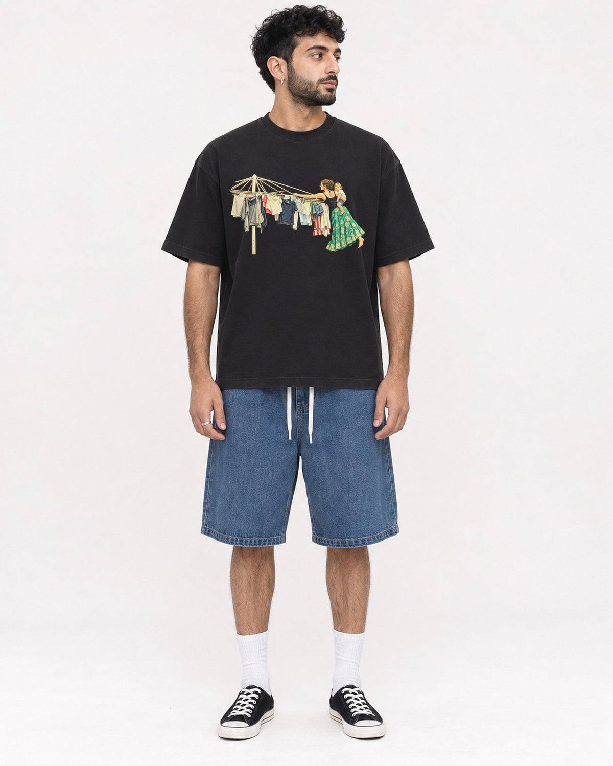 Mockup Boxy Heavyweight Tee Black male full-body 07