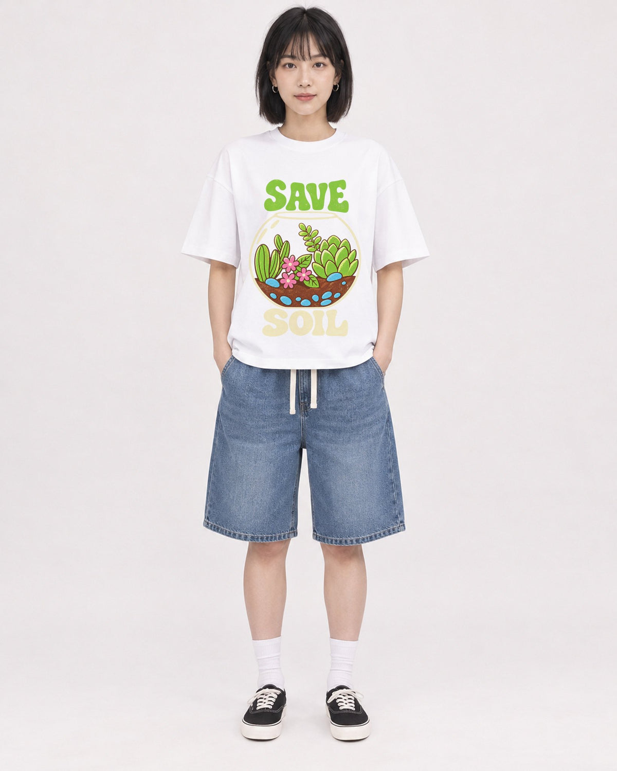 Mockup Boxy Heavyweight Tee White female full-body 11