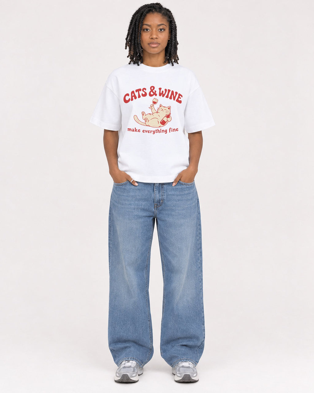 Mockup Boxy Heavyweight Tee White female full-body 15