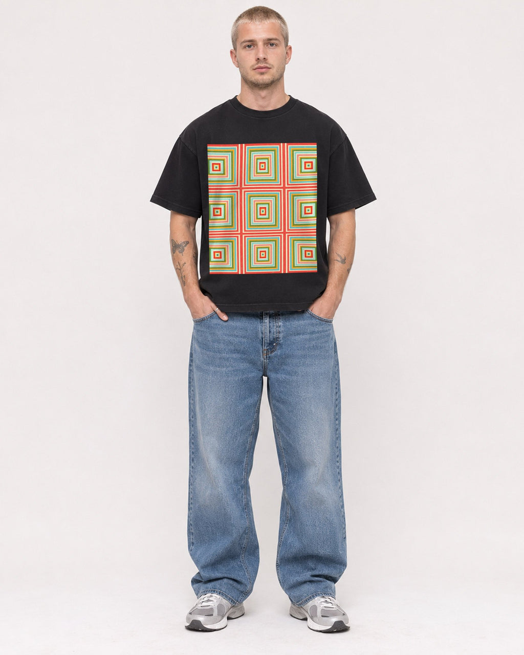 Mockup Boxy Heavyweight Tee Black male full-body 18