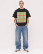 Mockup Boxy Heavyweight Tee Black male full-body 18