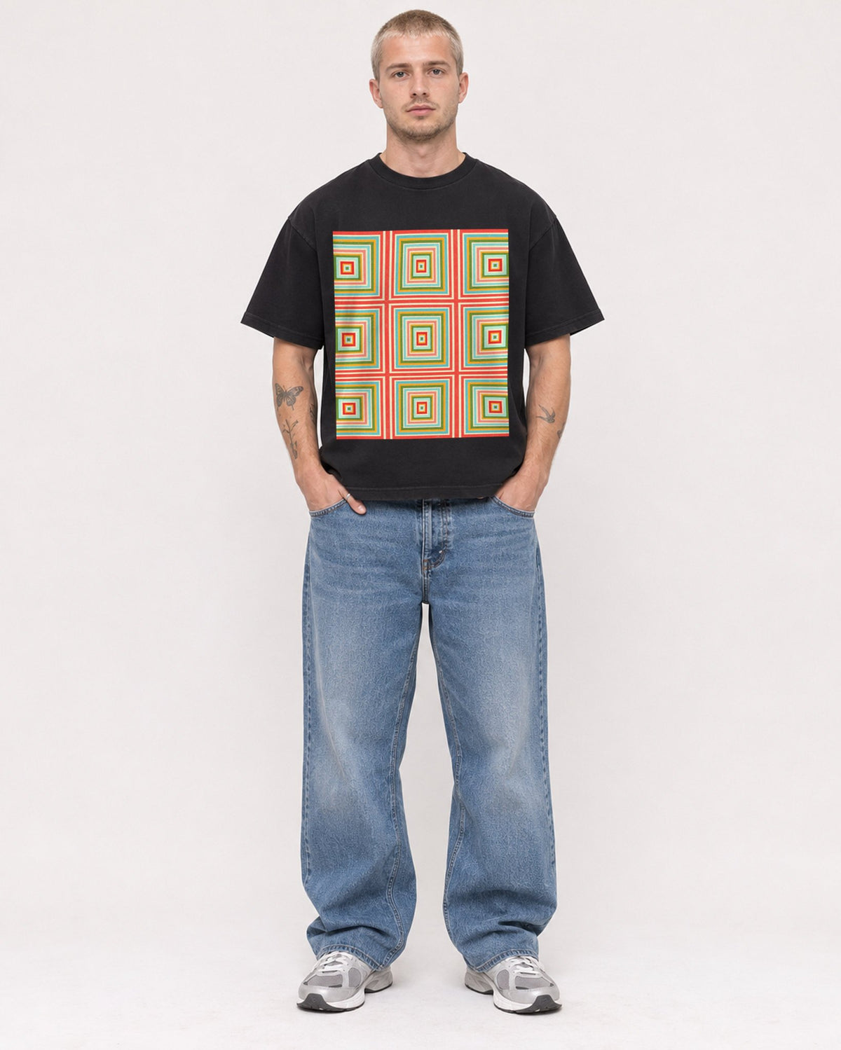 Mockup Boxy Heavyweight Tee Black male full-body 18