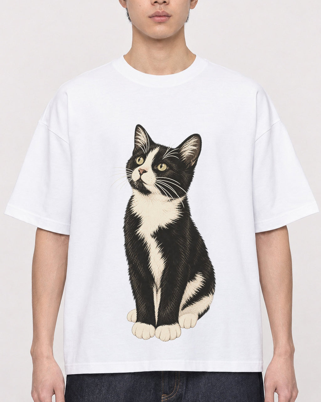 Mockup Boxy Heavyweight Tee White male close-up 01