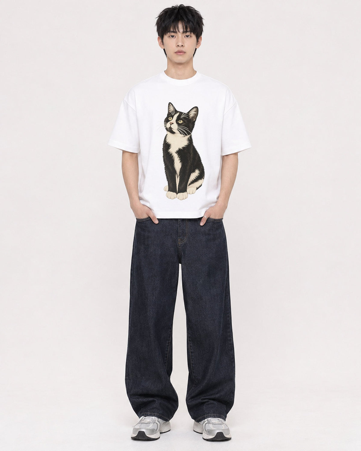 Mockup Boxy Heavyweight Tee White male full-body 01
