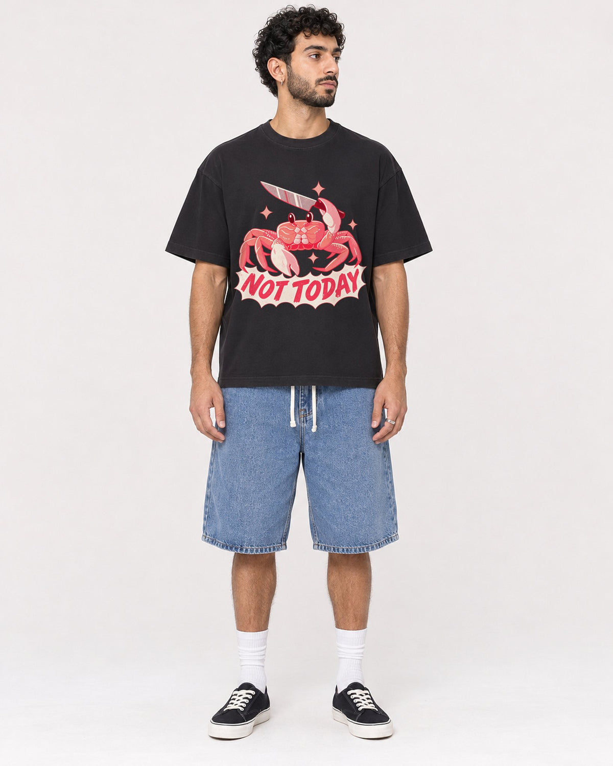 Mockup Boxy Heavyweight Tee Black male full-body 27