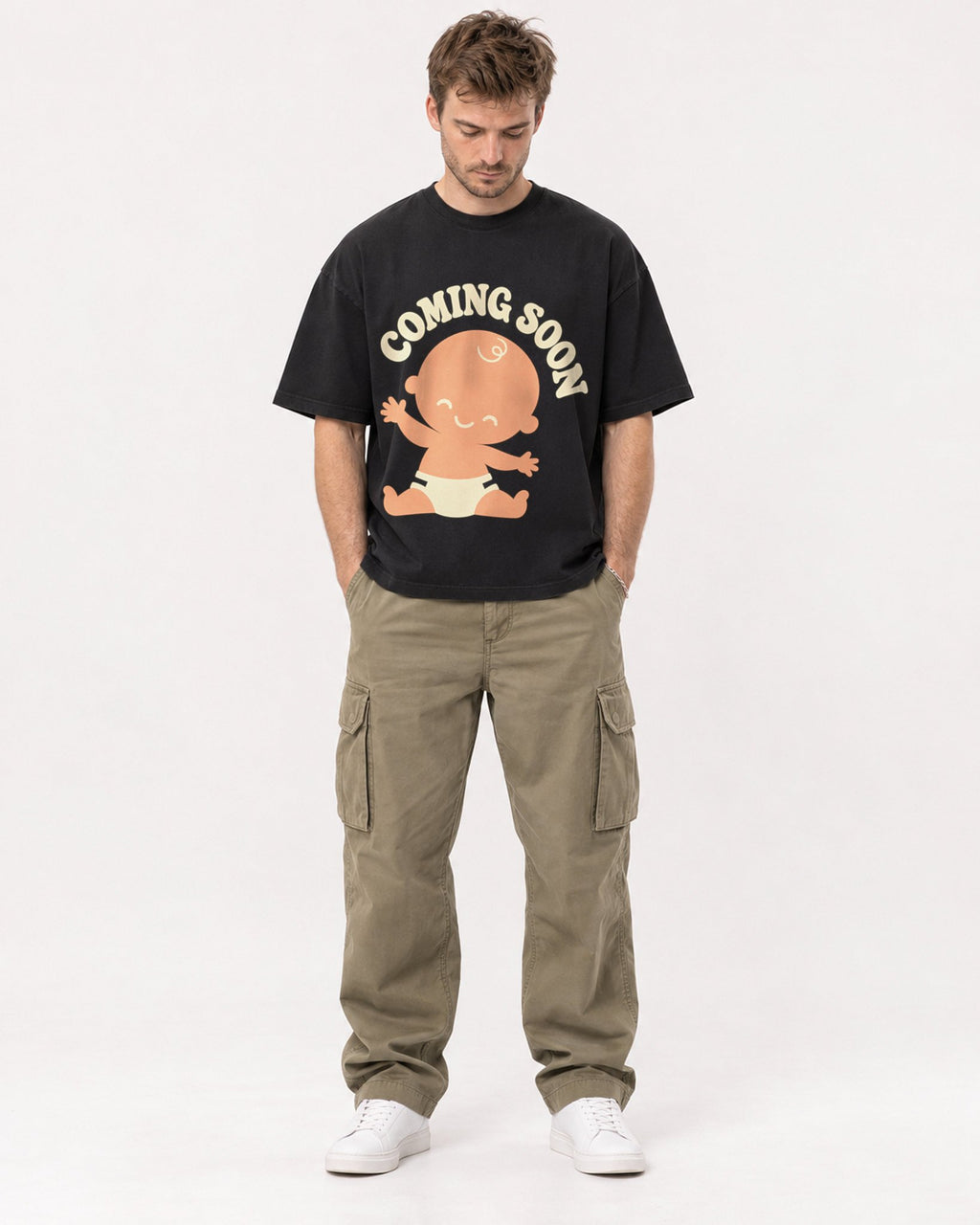 Mockup Boxy Heavyweight Tee Black male full-body 08