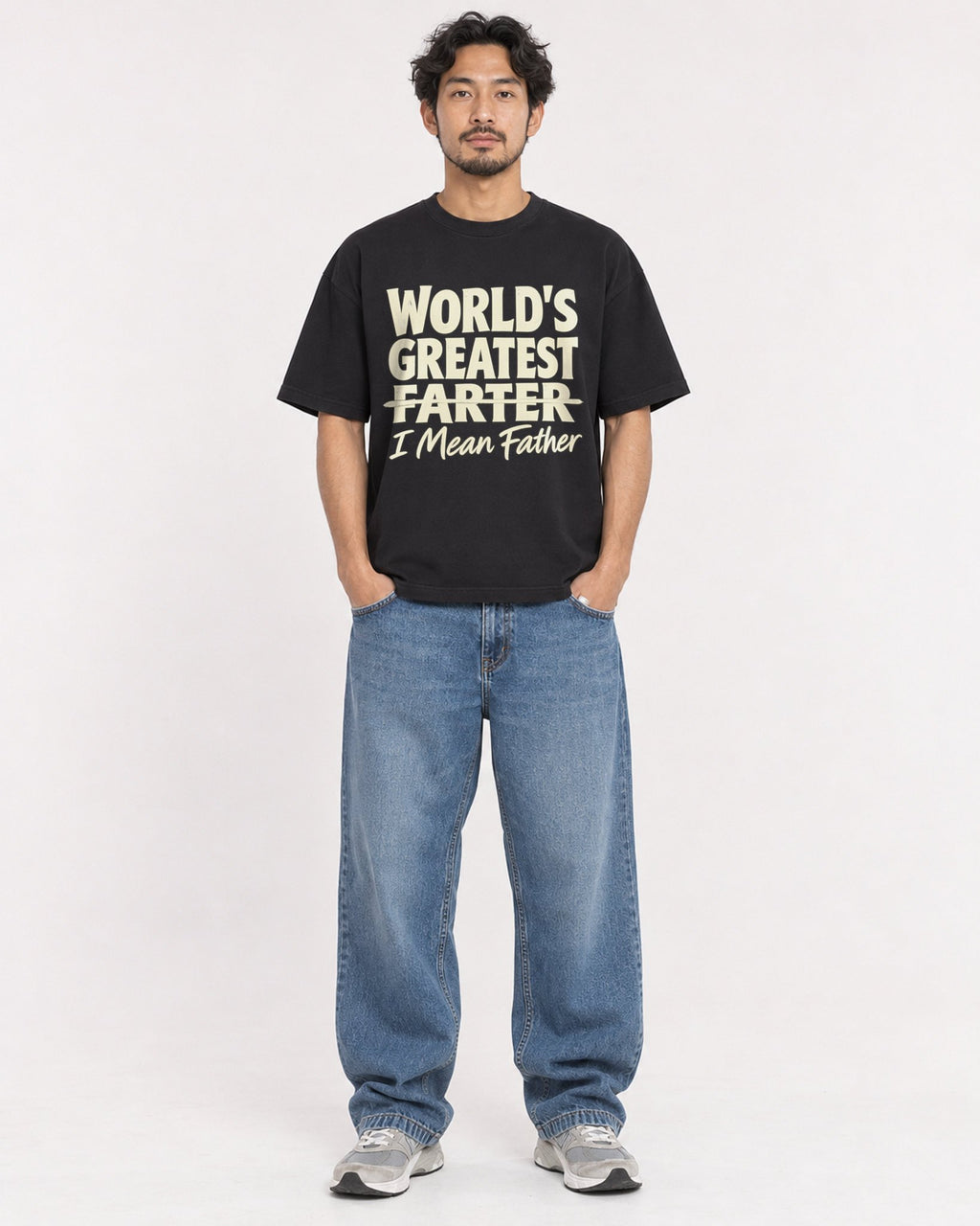 Mockup Boxy Heavyweight Tee Black male full-body 02