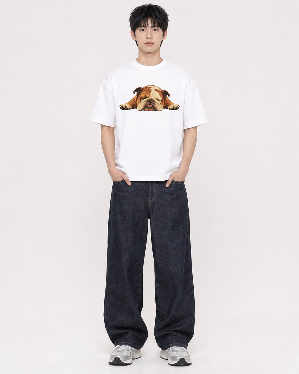 Mockup Boxy Heavyweight Tee White male full-body 01