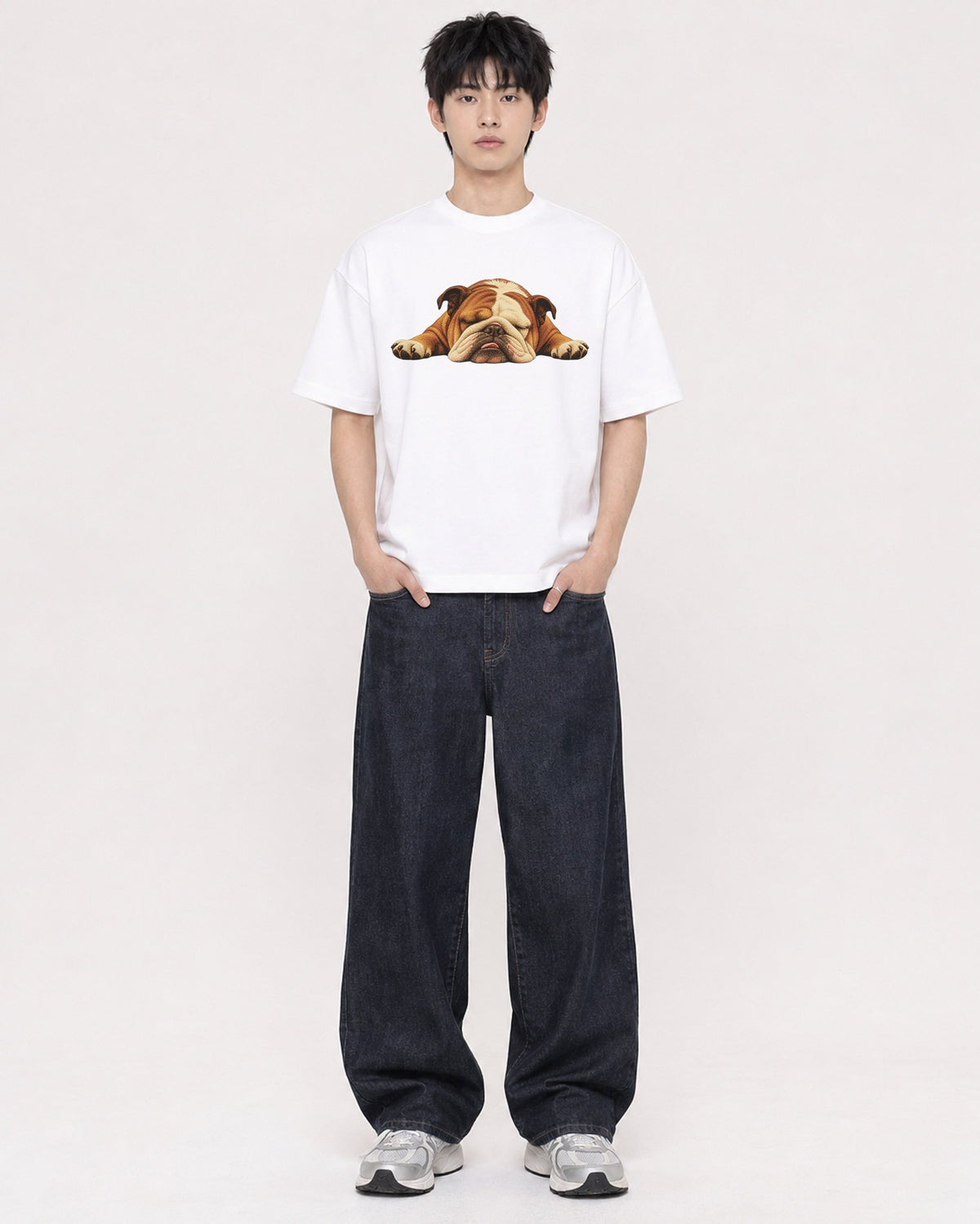 Mockup Boxy Heavyweight Tee White male full-body 01