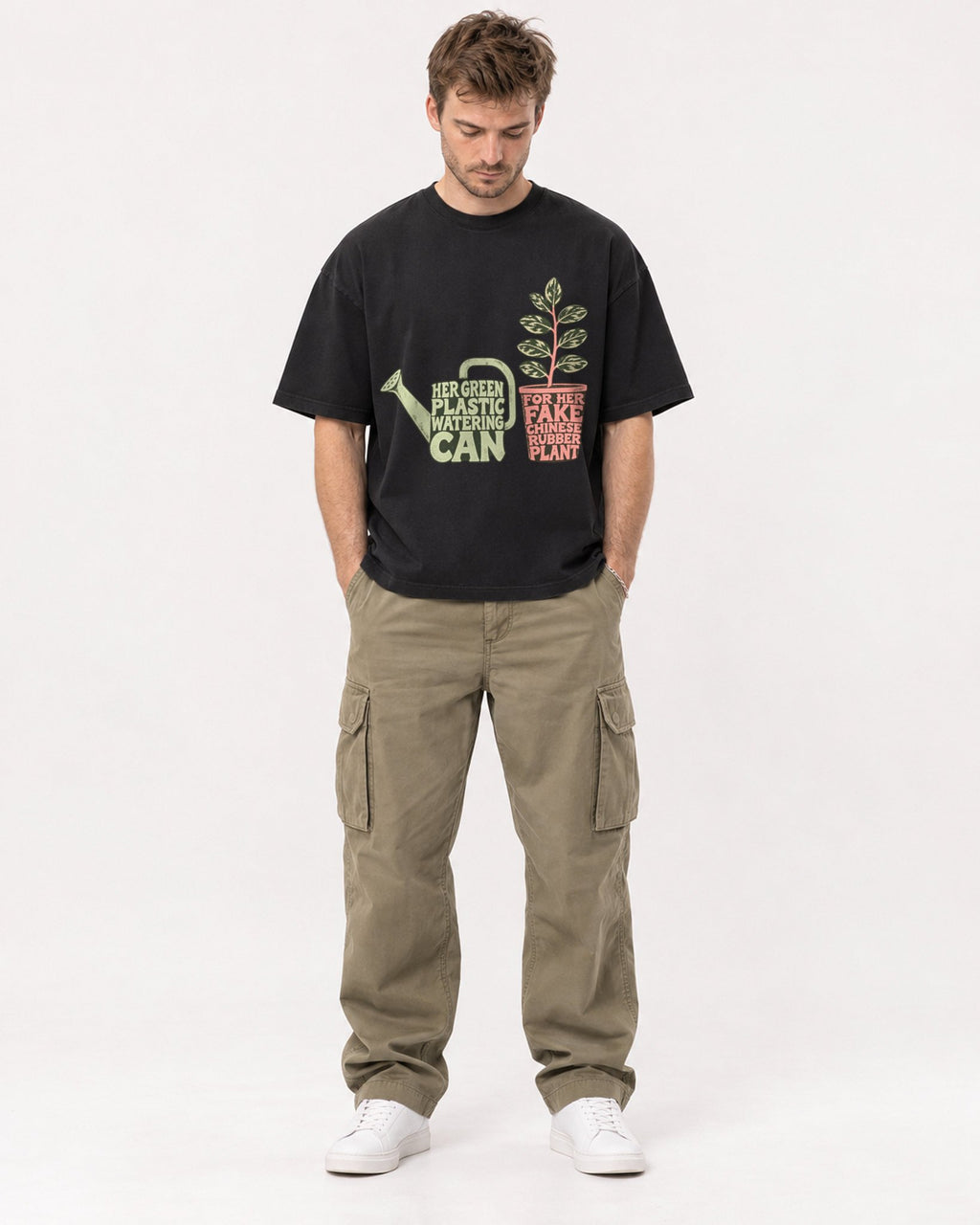 Mockup Boxy Heavyweight Tee Black male full-body 08