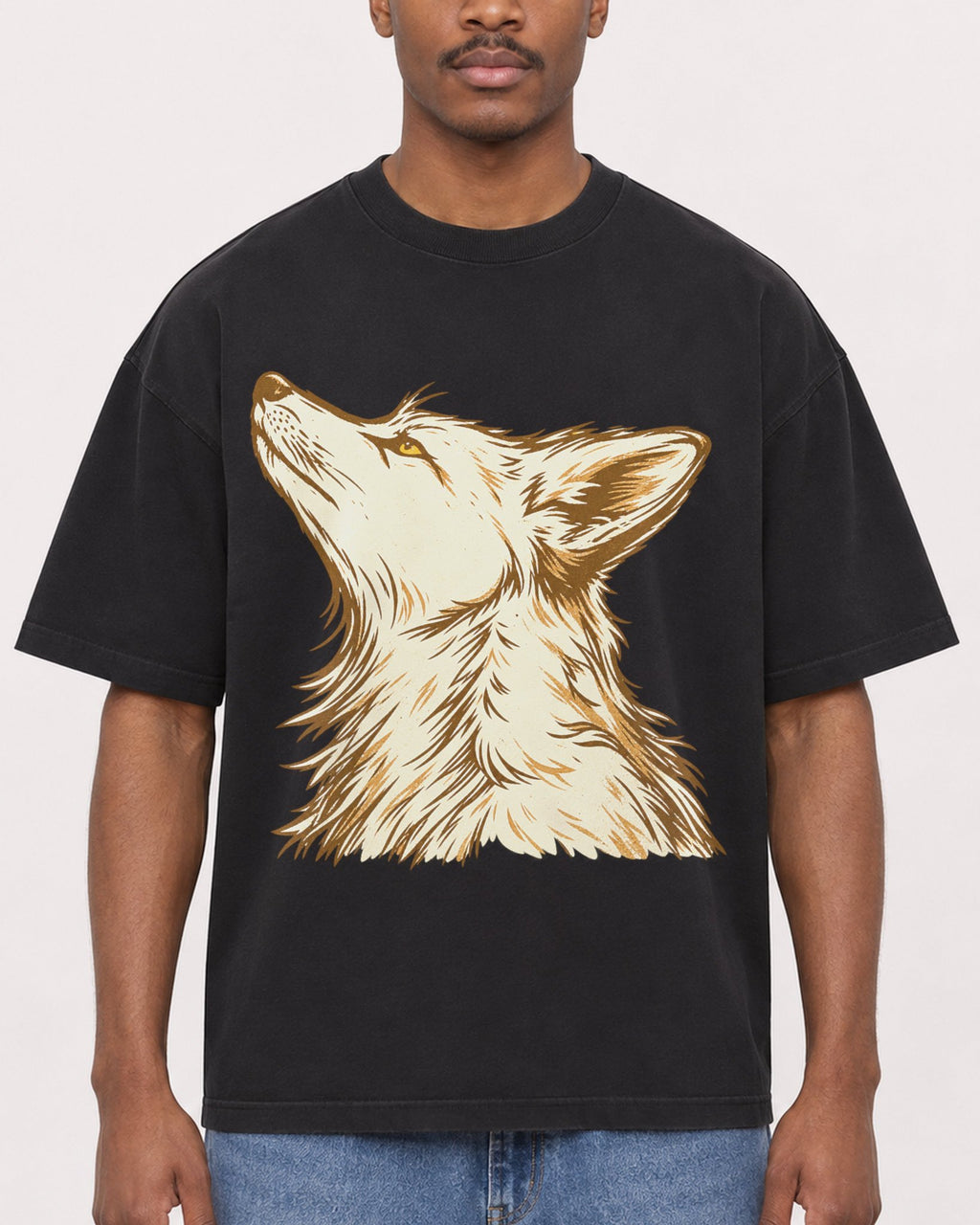 Mockup Boxy Heavyweight Tee Black male close-up 14