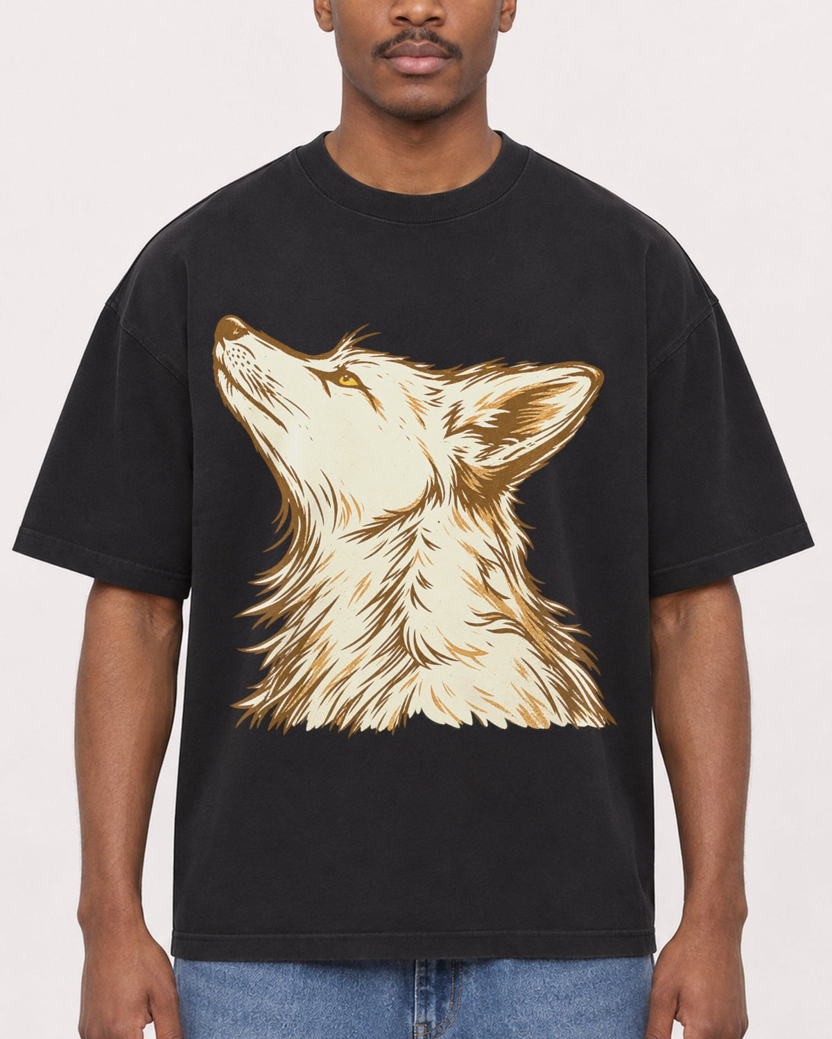 Mockup Boxy Heavyweight Tee Black male close-up 14
