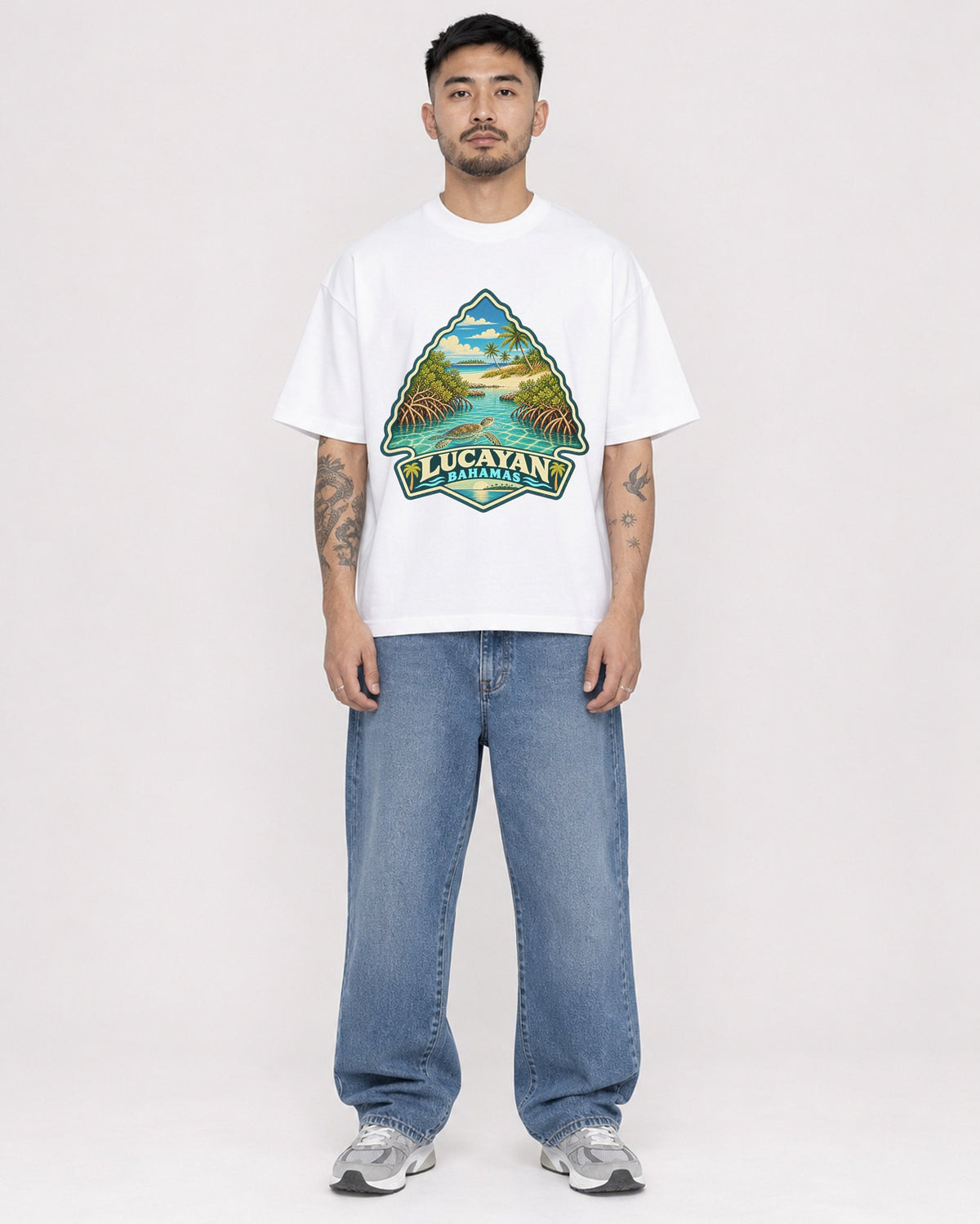 Mockup Boxy Heavyweight Tee White male full-body 12