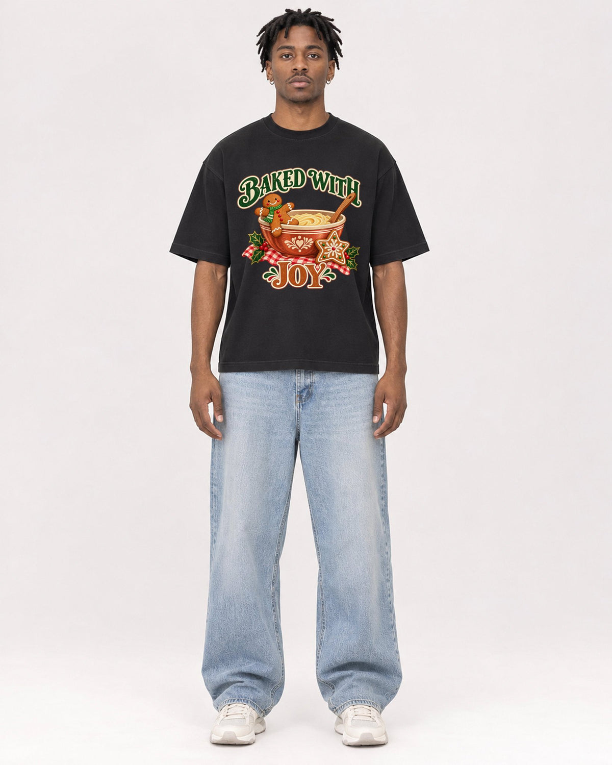 Mockup Boxy Heavyweight Tee Black male full-body 05