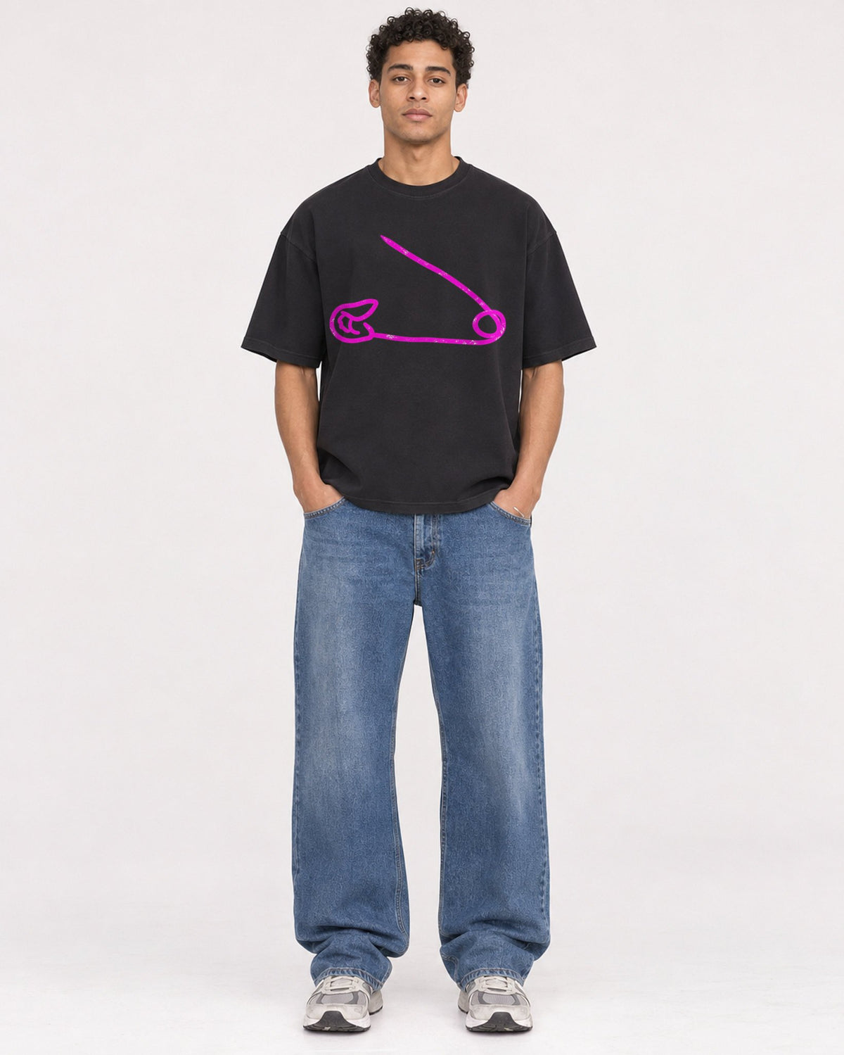 Mockup Boxy Heavyweight Tee Black male full-body 10