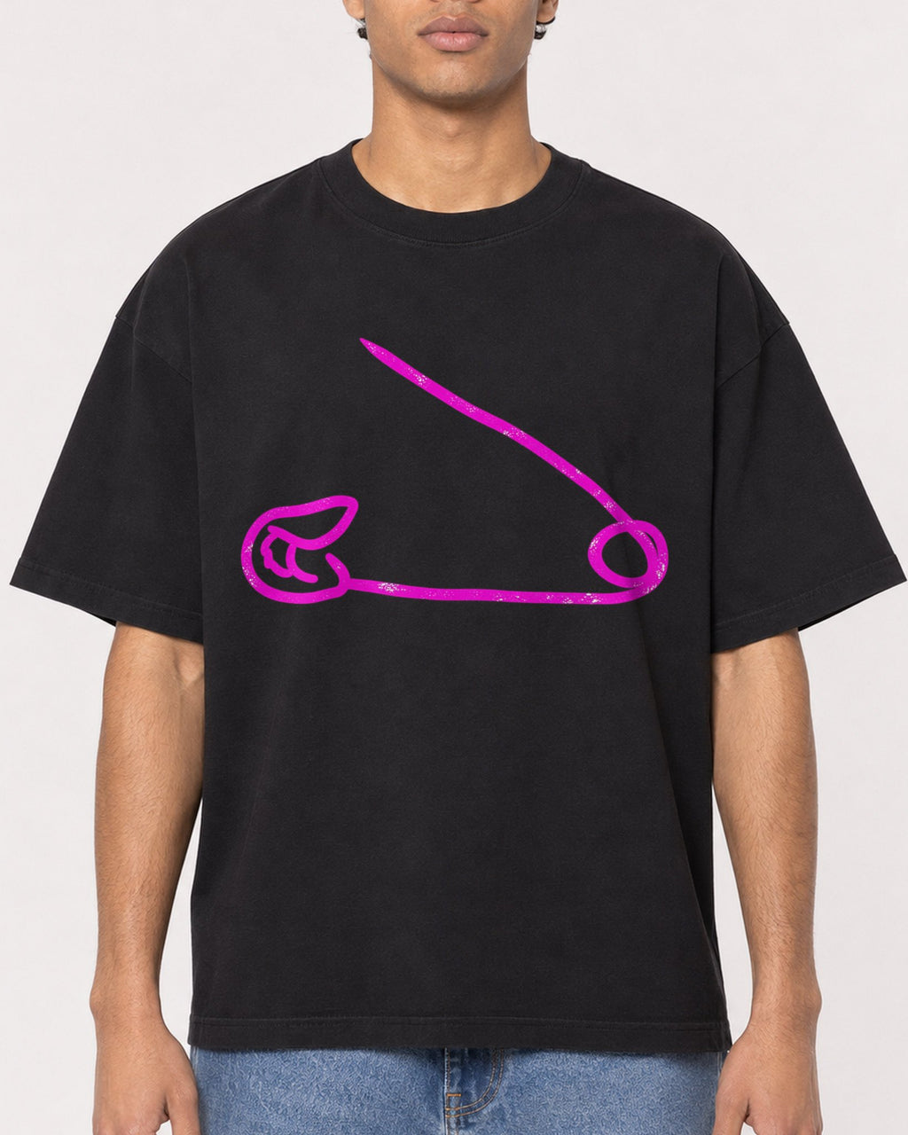 Mockup Boxy Heavyweight Tee Black male close-up 10
