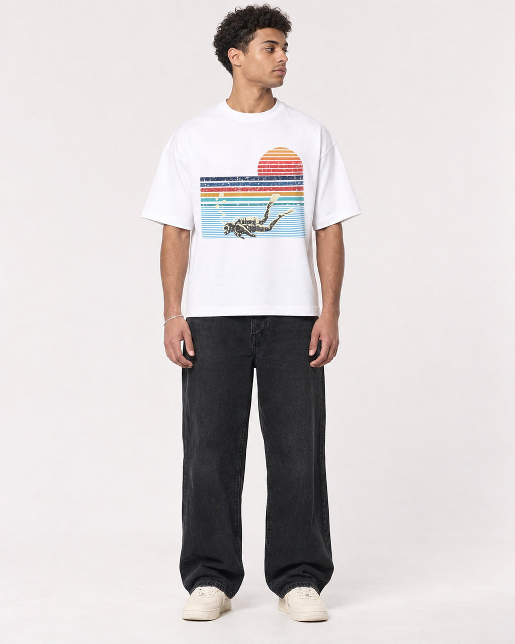 Mockup Boxy Heavyweight Tee White male full-body 10
