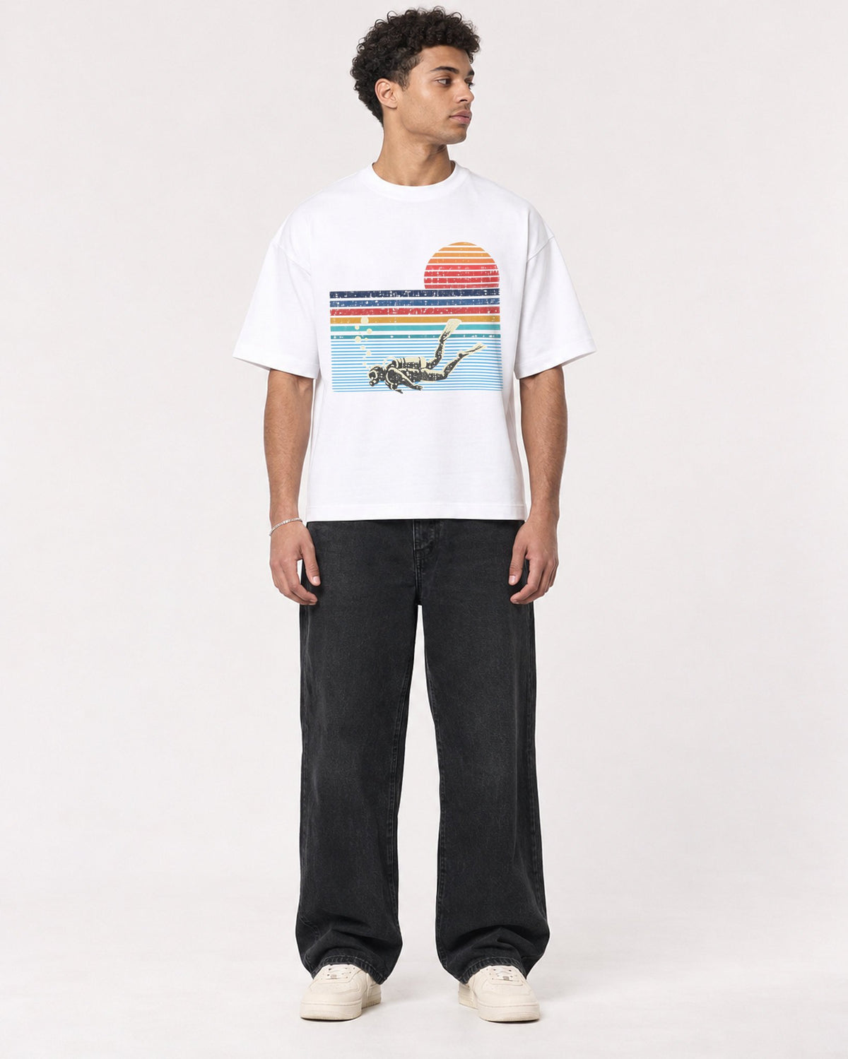 Mockup Boxy Heavyweight Tee White male full-body 10