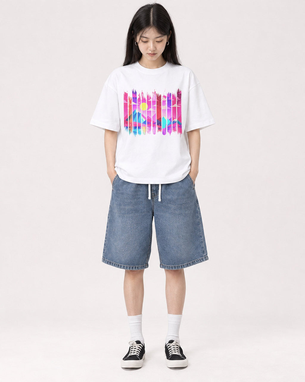 Mockup Boxy Heavyweight Tee White female full-body 01