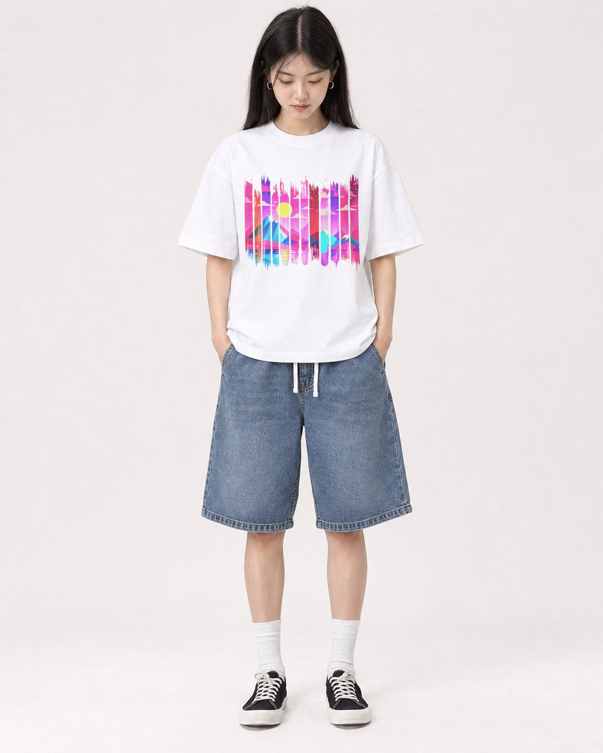 Mockup Boxy Heavyweight Tee White female full-body 01