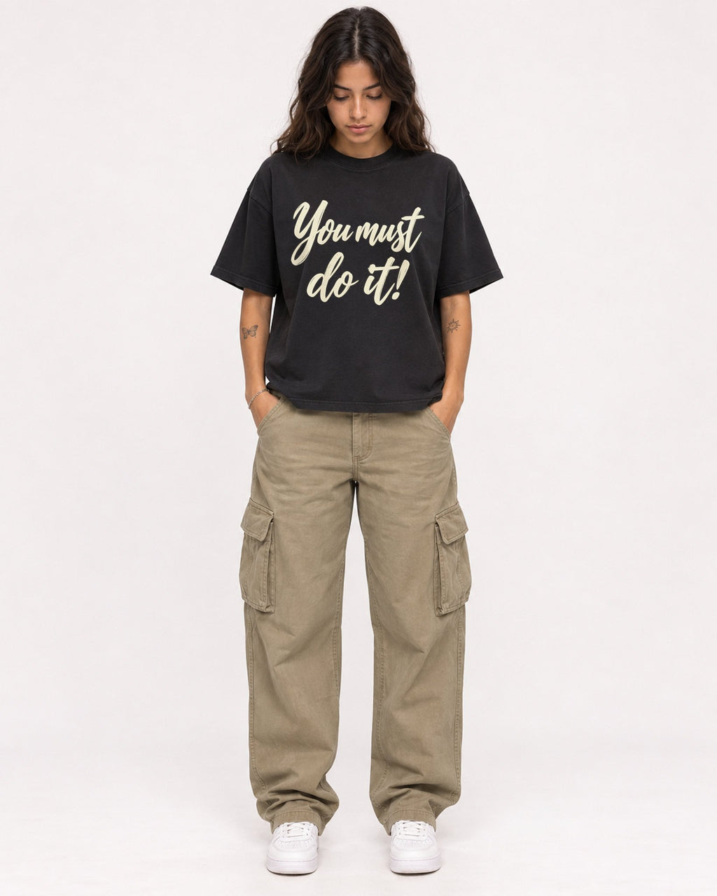 Mockup Boxy Heavyweight Tee Black female full-body 06