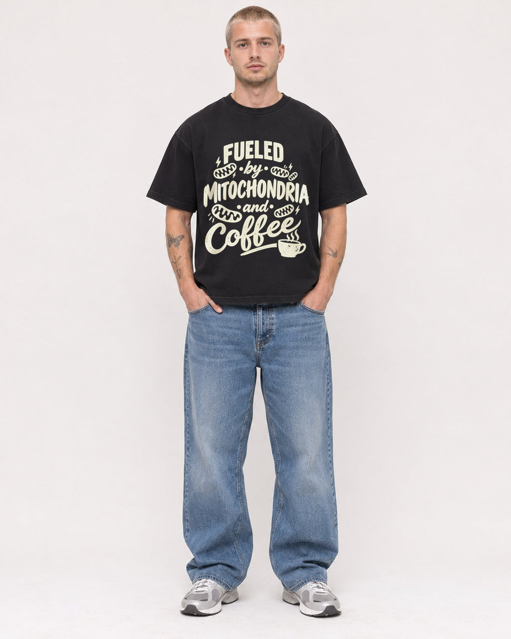 Mockup Boxy Heavyweight Tee Black male full-body 18
