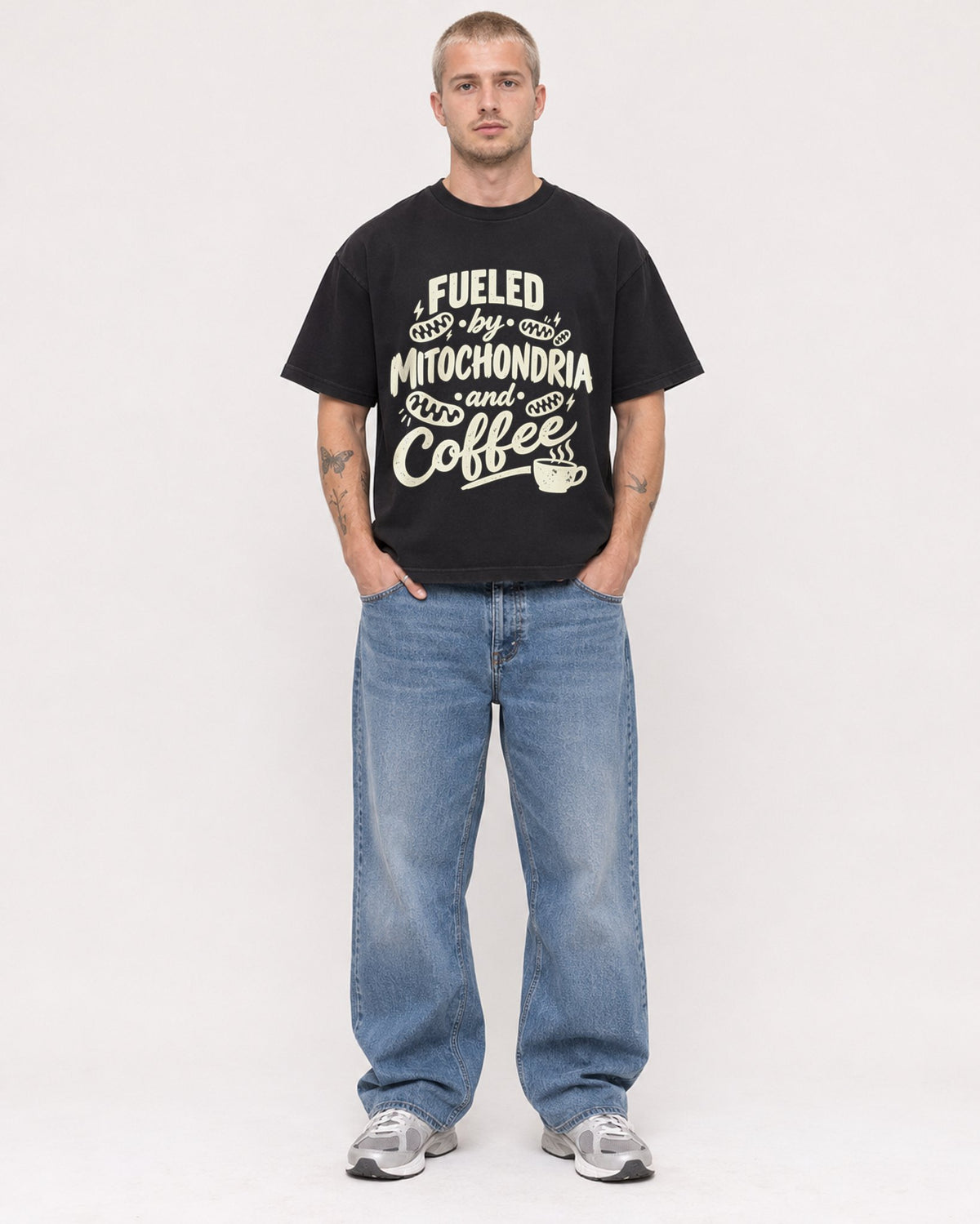 Mockup Boxy Heavyweight Tee Black male full-body 18