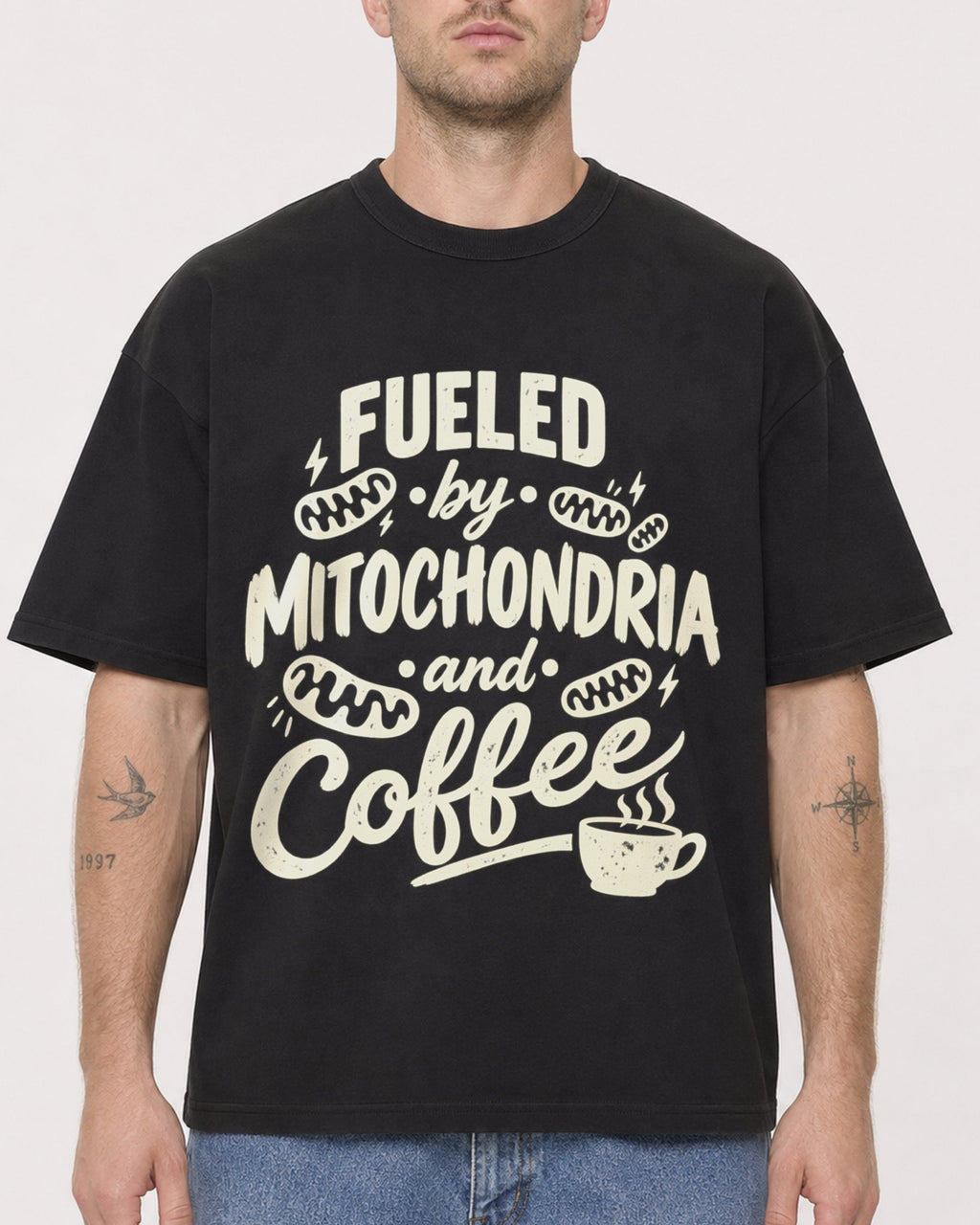 Mockup Boxy Heavyweight Tee Black male close-up 18