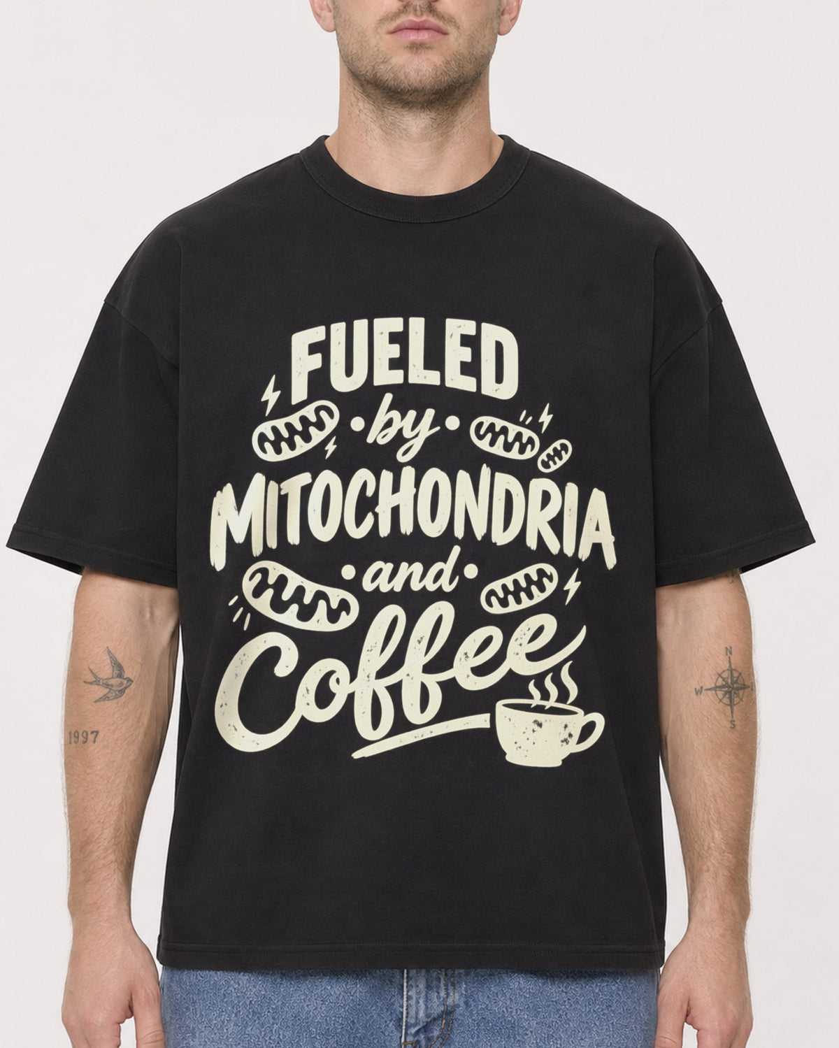Mockup Boxy Heavyweight Tee Black male close-up 18