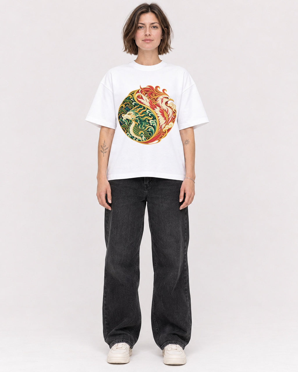 Mockup Boxy Heavyweight Tee White female full-body 18