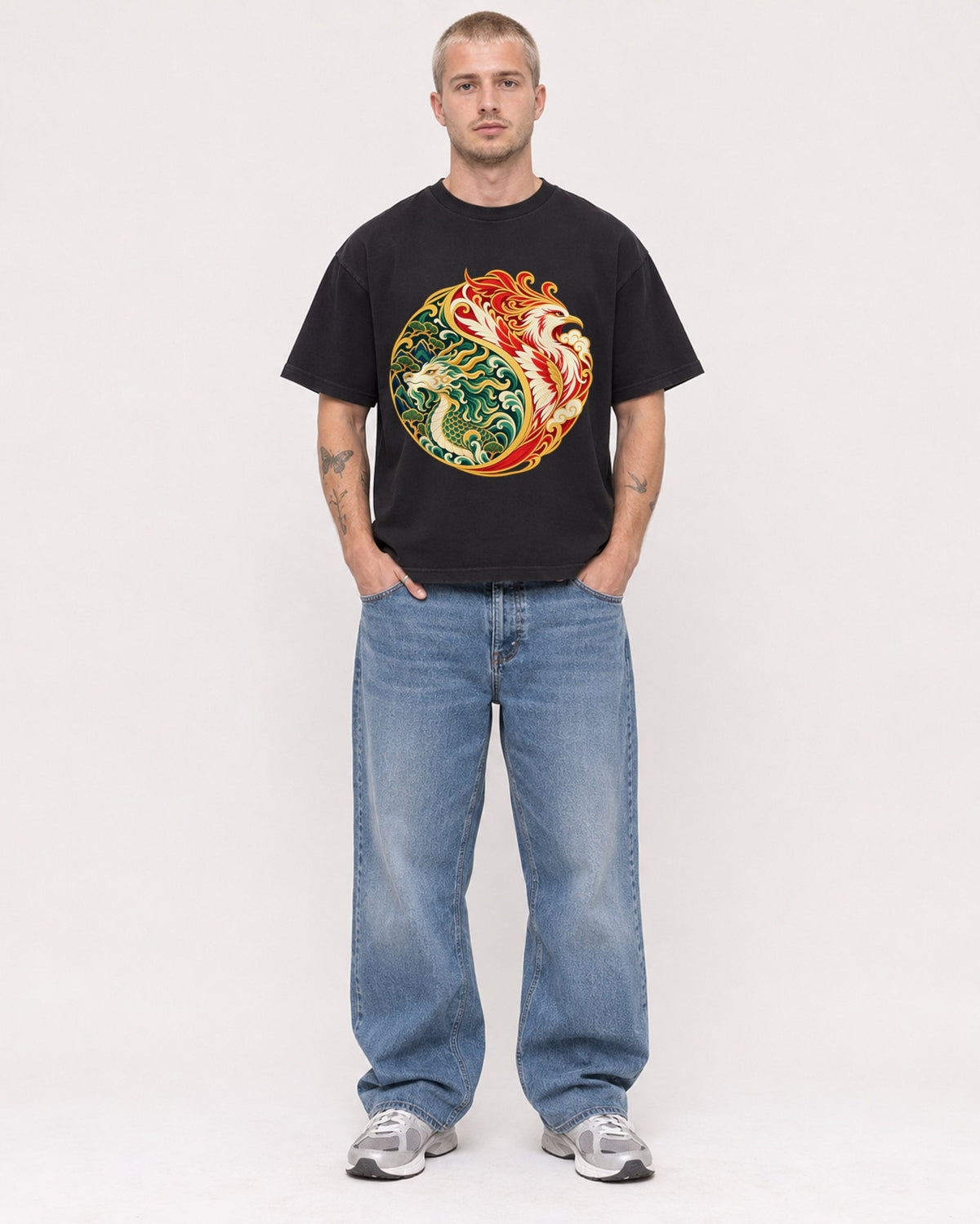 Mockup Boxy Heavyweight Tee Black male full-body 18
