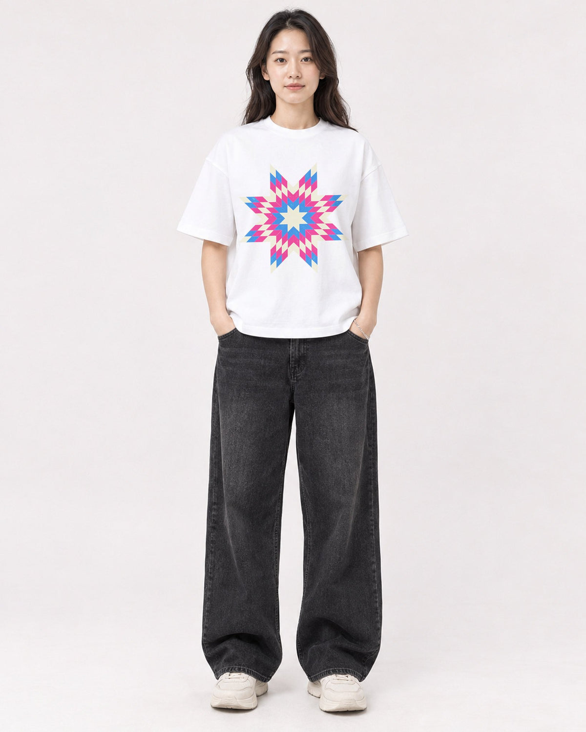 Mockup Boxy Heavyweight Tee White female full-body 03