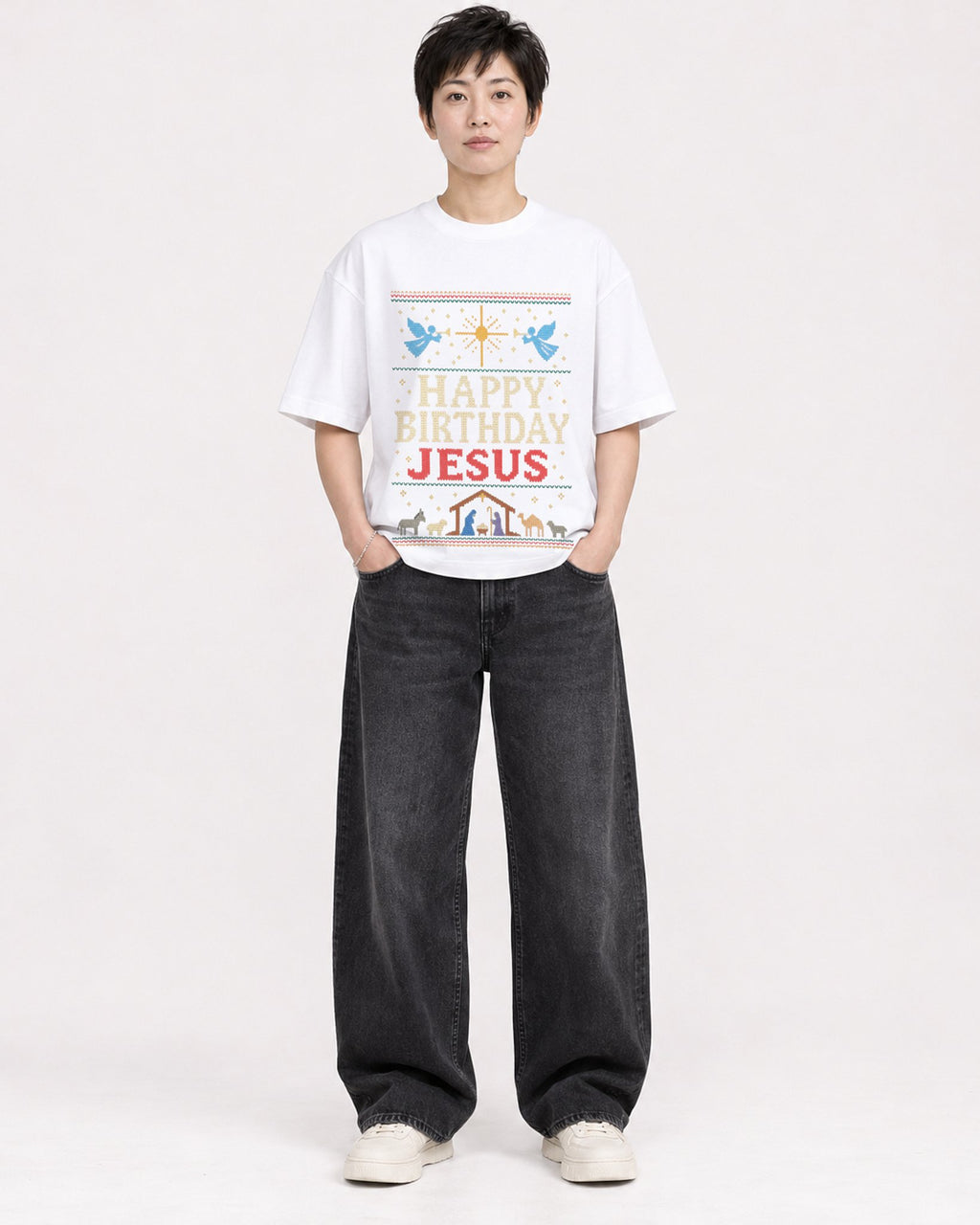 Mockup Boxy Heavyweight Tee White female full-body 23