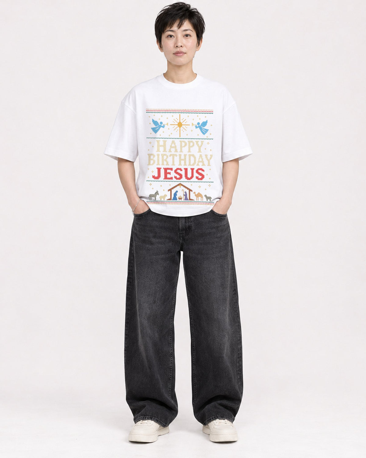 Mockup Boxy Heavyweight Tee White female full-body 23