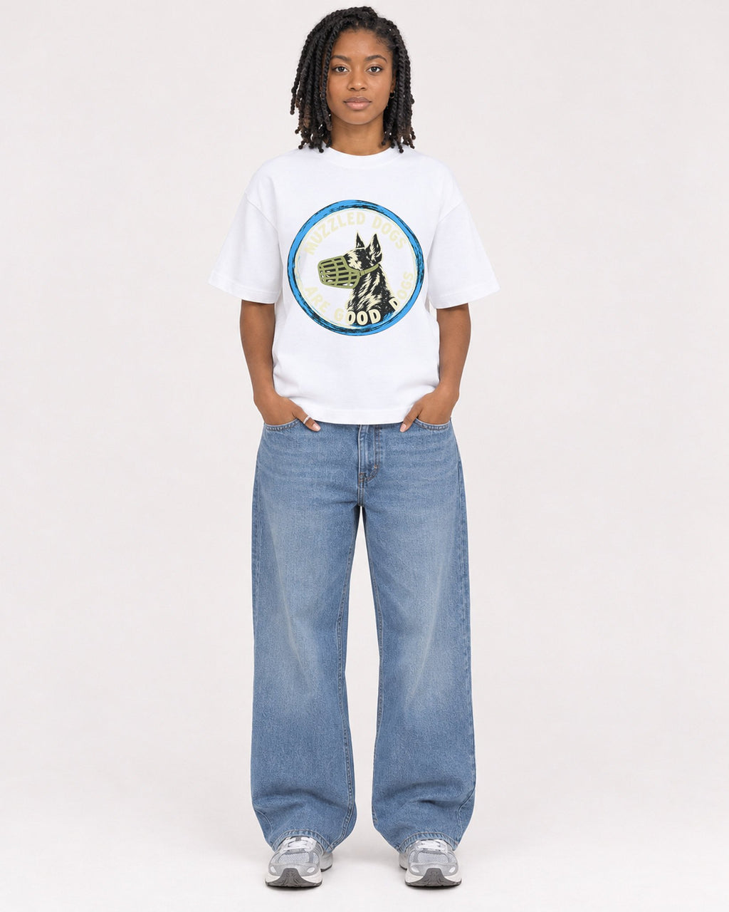 Mockup Boxy Heavyweight Tee White female full-body 15