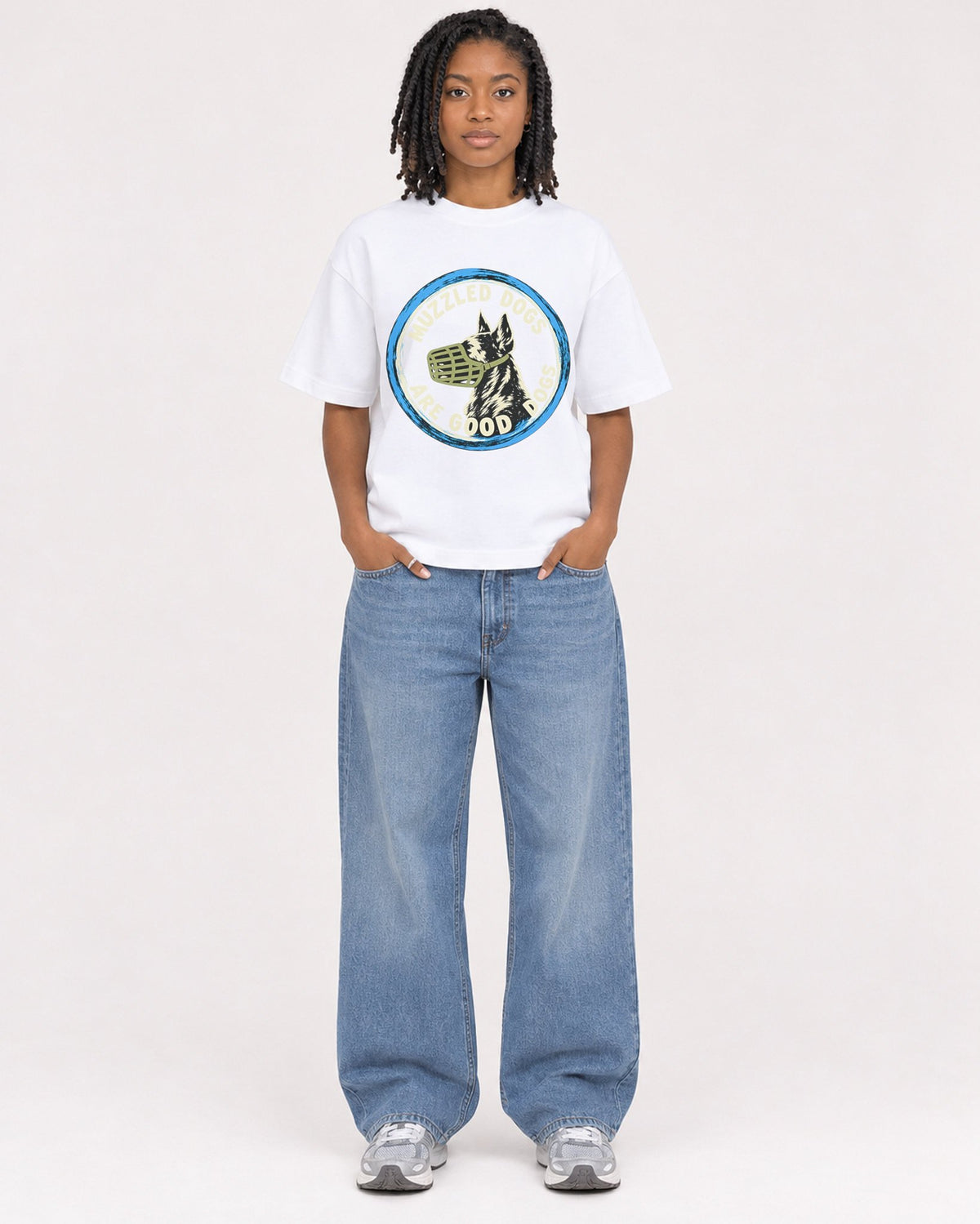 Mockup Boxy Heavyweight Tee White female full-body 15