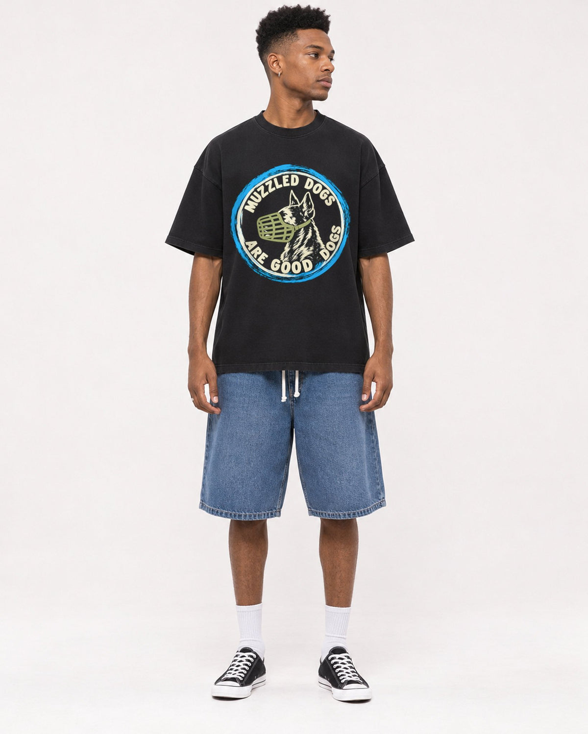 Mockup Boxy Heavyweight Tee Black male full-body 15