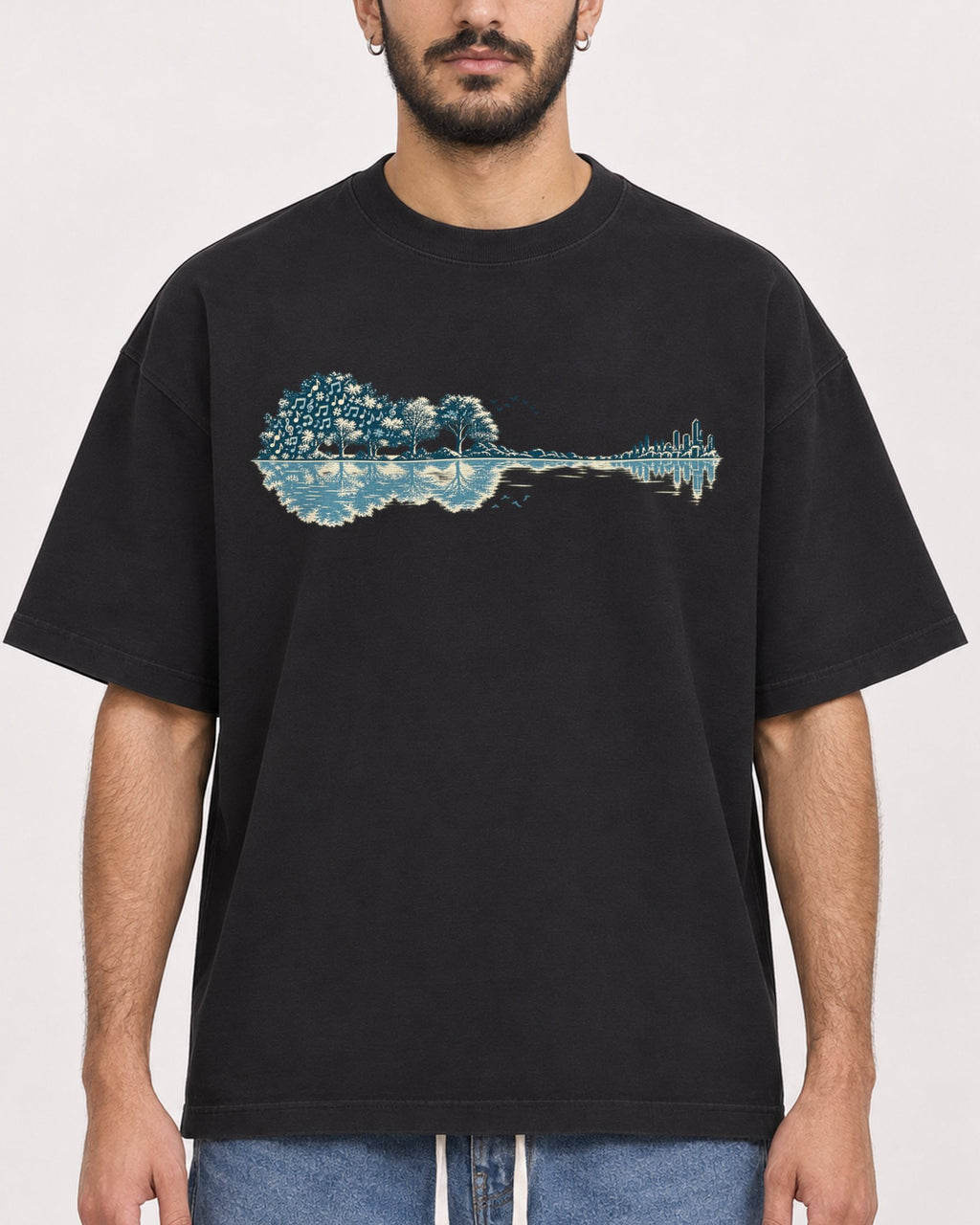 Mockup Boxy Heavyweight Tee Black male close-up 07