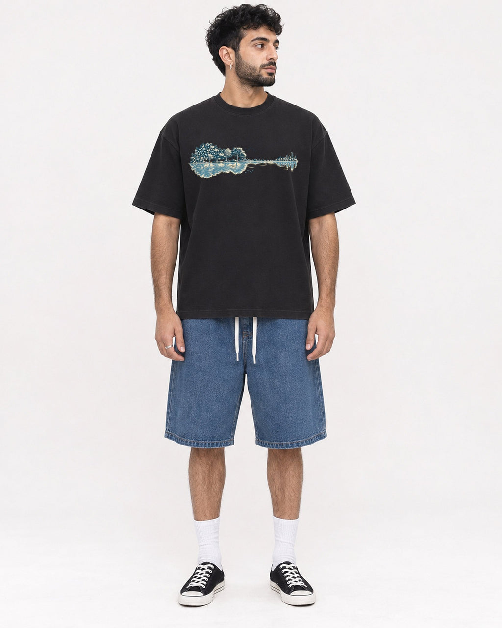 Mockup Boxy Heavyweight Tee Black male full-body 07