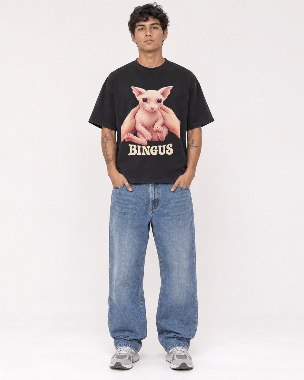 Mockup Boxy Heavyweight Tee Black male full-body 06