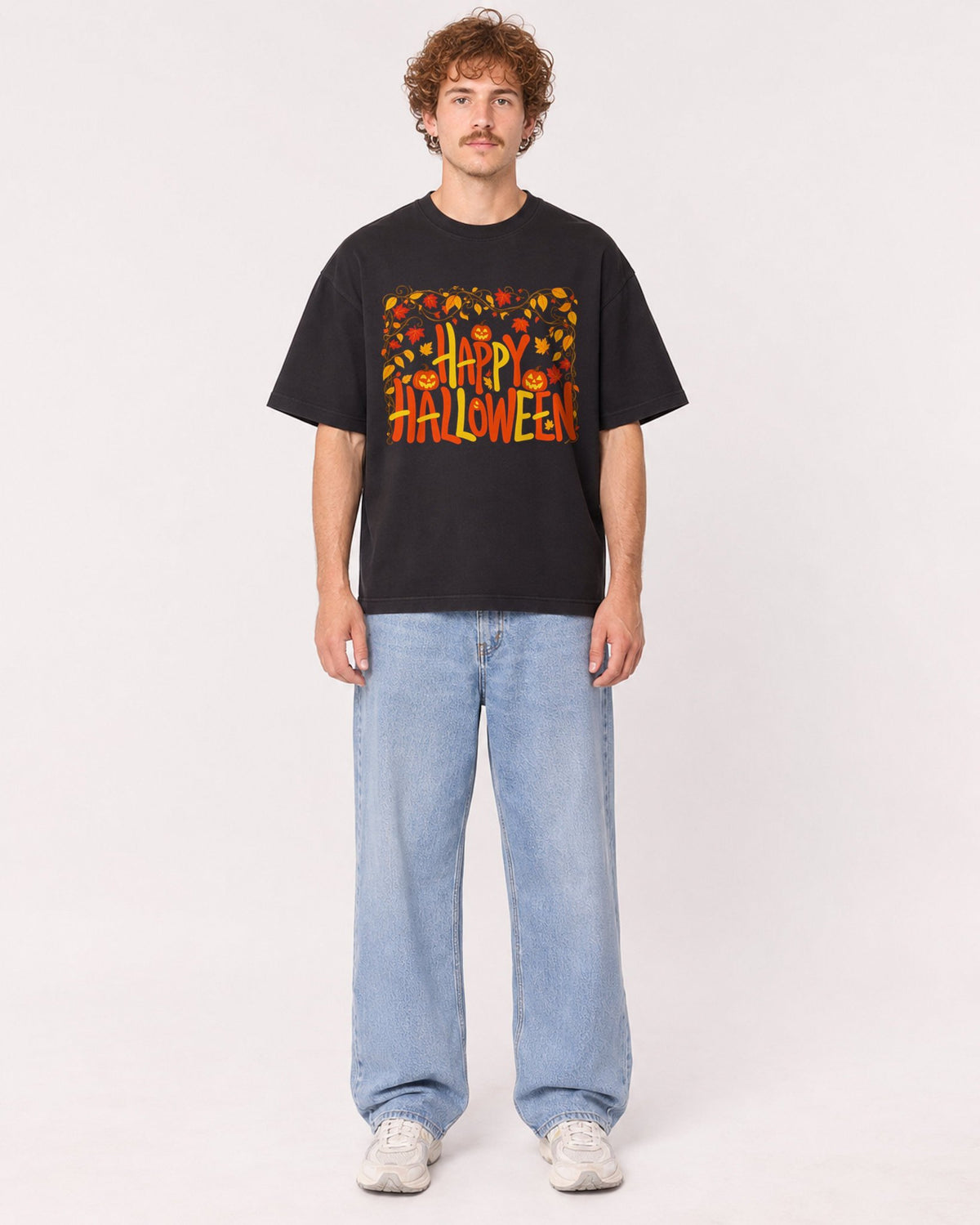 Mockup Boxy Heavyweight Tee Black male full-body 09